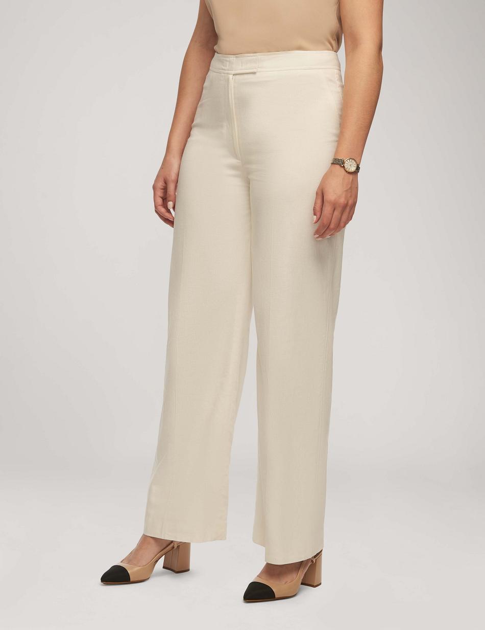 Pantalons Anne Klein Solid Linen Fly Front Larges Leg Trouser   | HSR-2063279